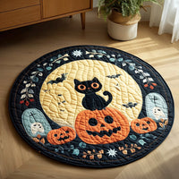Halloween Black Cat Graveyard Quilted Round Mat