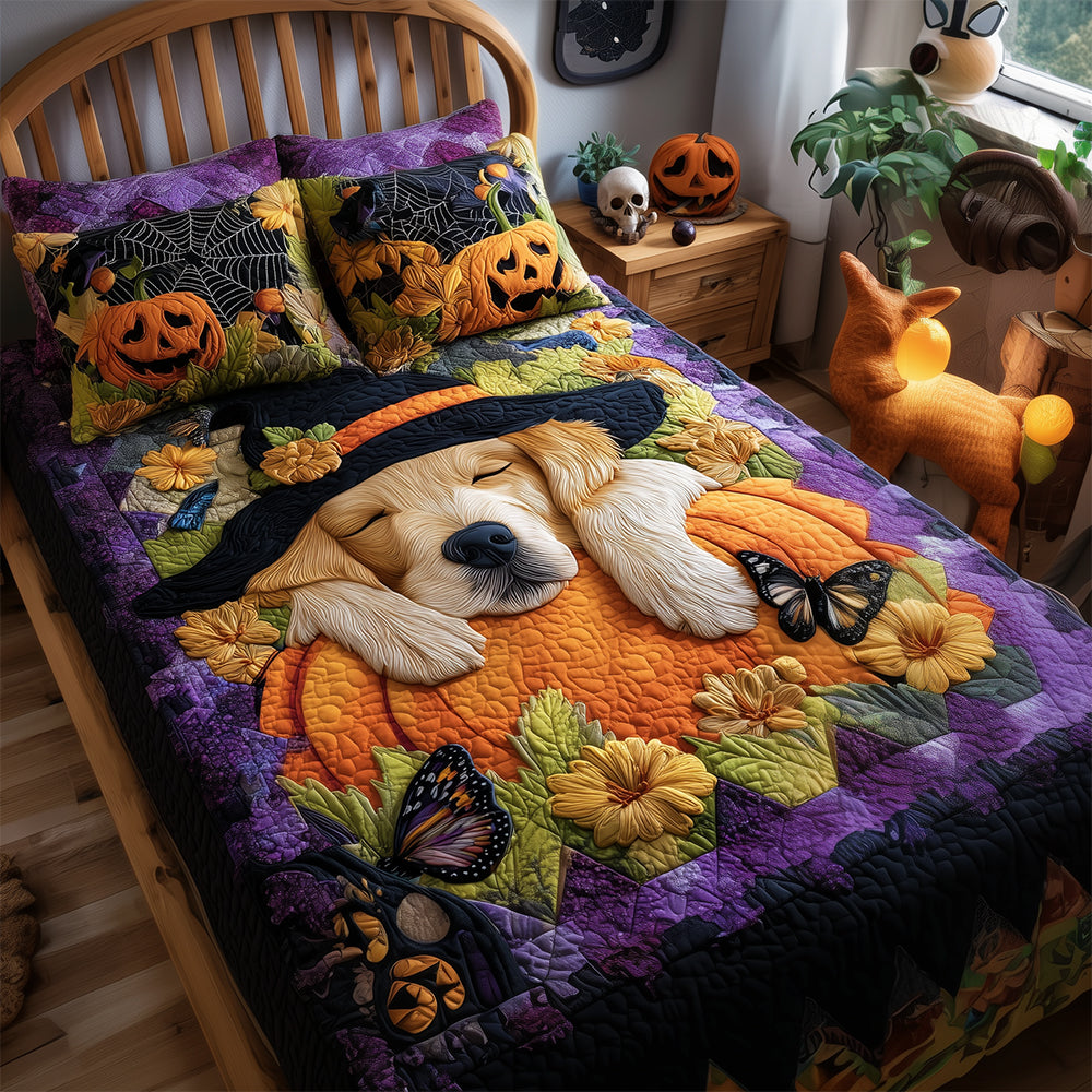 Halloween Golden Retriever Quilted Bedding Set