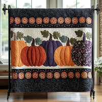 Halloween Pumpkin Lineup Quilted Blanket