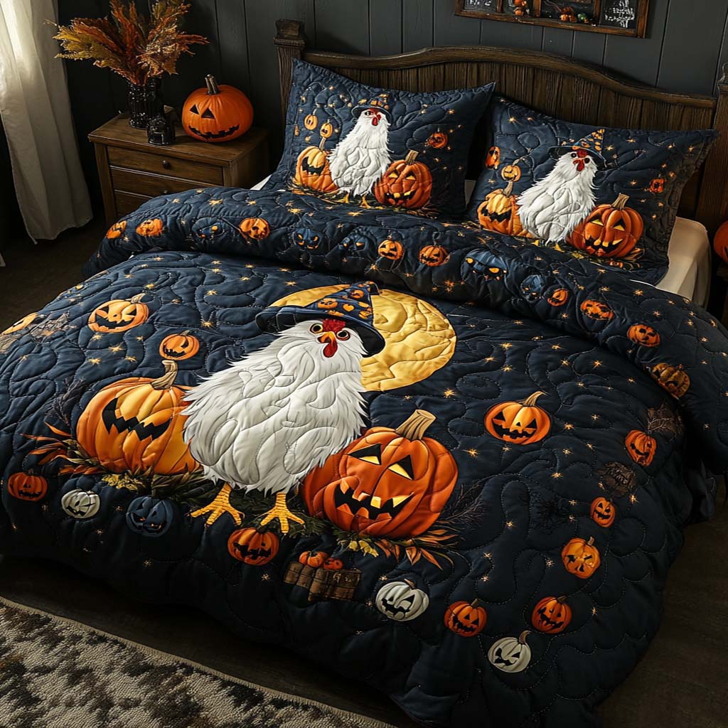 Halloween Roost Tales 3-Piece Quilted Bedding Set