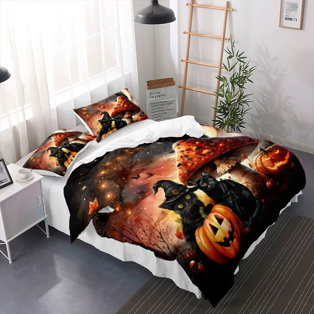 Halloween Bedding Set Black Cat Pumpkin