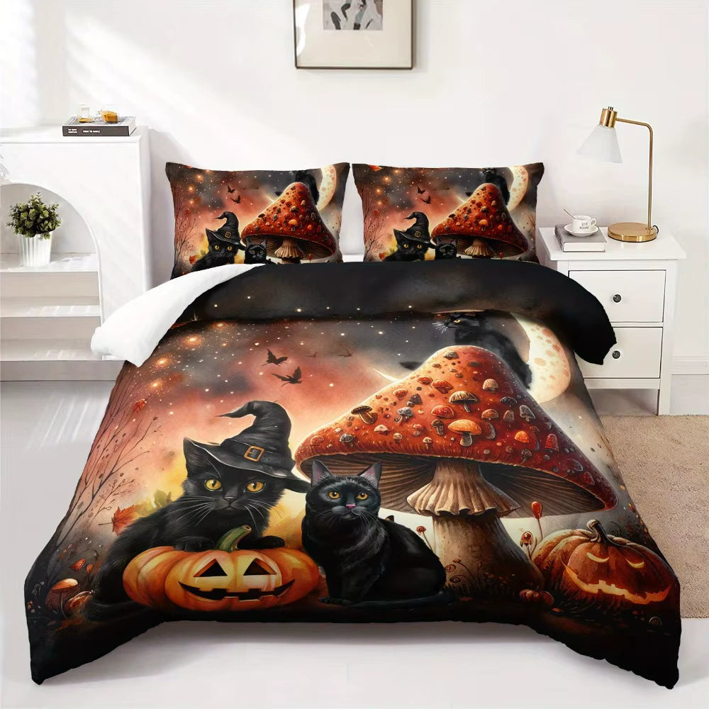 Halloween Bedding Set Black Cat Pumpkin