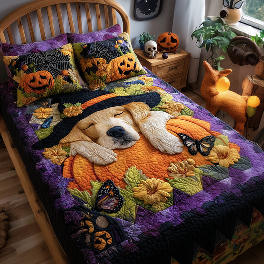 Halloween Golden Retriever Quilted Bedding Set