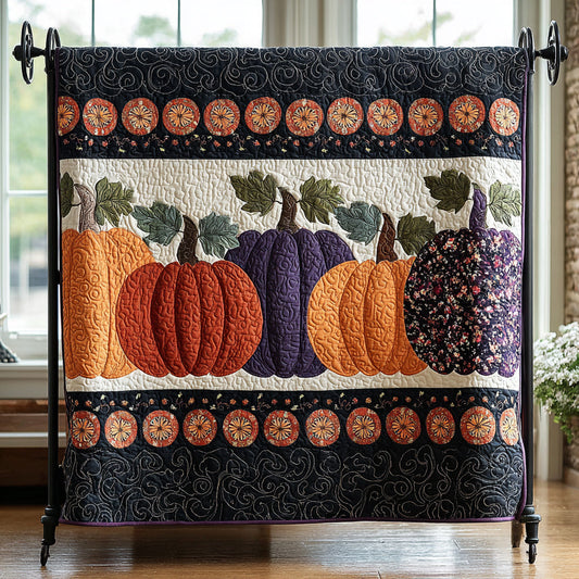 Halloween Pumpkin Lineup Quilted Blanket
