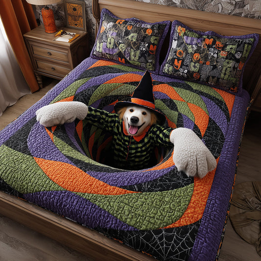 Halloween Pup Retriever Quilted Bedding Set