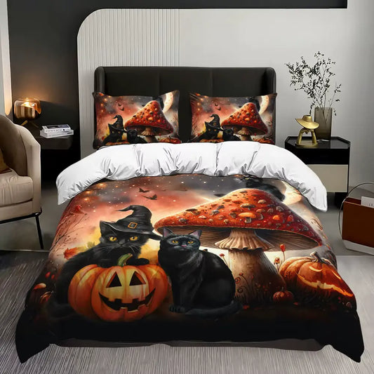 Halloween Bedding Set Black Cat Pumpkin
