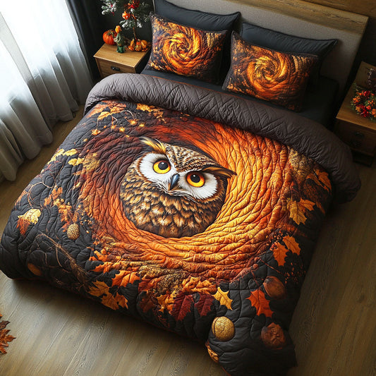 Spooky Owl 3-Piece Quilted Bedding Set